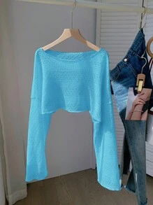 Comfortcana Áo lưới xanh rộng rãi thường ngày cho nữ - Màu xanh lam - Xem 6