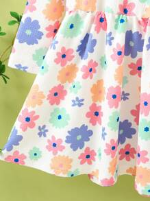 Girls Digital Ditsy Floral Mixed Solid Color Dress, Suitable For Autumn/Winter