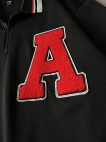 Manfinity Sporsity Men's Casual Colorblock Collar Letter Embroidery Polo Shirt, Autumn