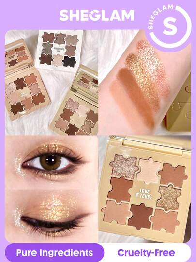 SHEGLAM Jazy Jigsaw Eyeshadow Palette-Love N' Taupe 9-Color Shimmer Matte Eyeshadow Palette Nude  Metallic Evenly Pigmented  Smooth  Blendable Eyeshadow Brand Beauty Makeup Face Paint Cosmetic For Women Girls Perfect For Fall Winter Ideal For Y2K Fancy Fashion Suitable For Birthday Christmas Present Party Ready Best Color