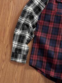 Manfinity VCAY Áo sơ mi nam cổ bẻ màu tương phản kẻ sọc, thích hợp mặc vào mùa thu, giáng sinh, cặp đôi, mặc hàng ngày linh hoạt - Đỏ - Xem 3