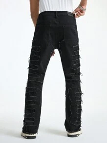 Manfinity EMRG Quần ống loe denim đen rách vát cho nam - màu đen - Xem 2