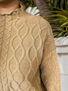 Calvaya Plus Size Women's Solid Color Mock Neck Drop Shoulder Long Sleeve Pullover Sweater, Autumn/Winter Knit Pullover Fall - Camel - View 8