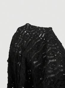 SHEIN MOD 大码女式蝴蝶结蕾丝边无袖针织上衣，秋冬 - 黑色 - 查看 5