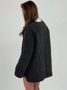 Aloruh Dark Gray Women's Solid Color Drop Shoulder Long Sleeve Single-Breasted Casual Jacket, Autumn/Winter