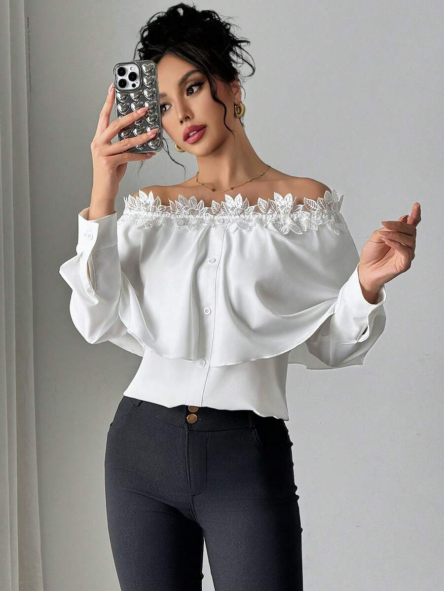 Chiquease Women's 25+ Elegant Lace Design Blouse, Versatile & Fashionable - White - View 1