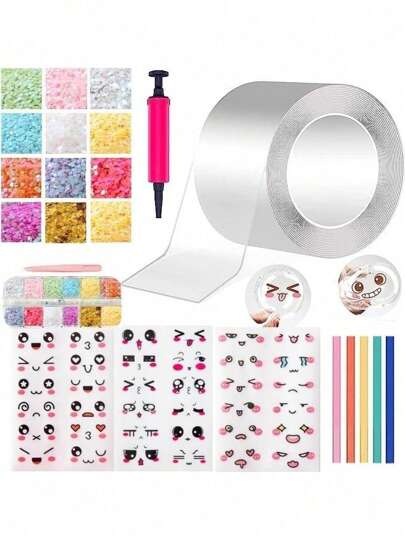 paquete de 12 Kits de Slime DIY Coloridos con Pegatinas de Goo y Cinta Nano | Alivio de estrés sensorial, juguetes ASMR, manualidades para niños, proyectos escolares creativos y regalos de fiesta divertidos