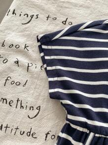 SHEIN Babygirl 夏季休闲针织弹力条纹短袖圆领连衣裙，母女套装（2 件单独出售） - 彩色 - 查看 5