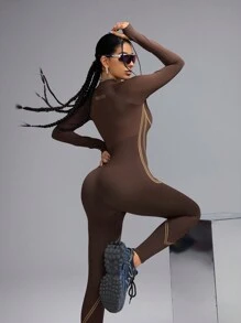 Innovista Seamless Brown 3d Dynamic Lines Sports Jumpsuit,Tummy Control & Butt-Lifting Overall,Workout Outfits,Daily Casual & Yoga Fitness,Tummy Control & Butt-Lifting,Yoga, Women Outfit,Jumpsuits For Woman,Skiing,Hiking, Outdoor,Cycle - Coffee Brown - View 11