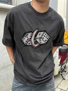 DAZY Men's Distressed Grey T-Shirt With Dice Number Graphic,Fall Clothes