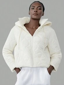 SHEIN Unity 女士连帽加厚羽绒服，适合冬季穿着 - 白色 - 查看 6