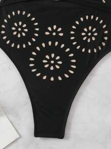 Swim SXY 女士黑色激光切割网眼连体泳衣，性感露背设计，适合海滩 - 黑色 - 查看 7