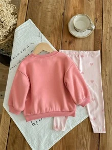 SHEIN 2pcs/Set Tween Girls Loose Casual Round Neck Letter Print Sweatshirt And Pants Set - Pink - View 2