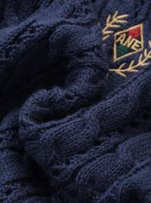 DAZY 女士秋冬圆领刺绣字母休闲商务毛衣，长袖上衣短款女上衣 - 藏蓝色 - 查看 7