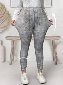 EMERY ROSE Plus Size Women Tie Dye Print Elastic Waist Casual Versatile Leggings - Brown - View 6