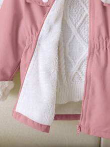 SHEIN 女婴长款蓬松休闲夹克，适合返校、购物等场合，秋冬季