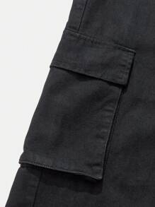 SHEIN Teen Boy Casual Fashion Black Cargo Pocket Design Loose Straight Leg Boys Jeans For Dailywear And Boys Outfits Fall Clothes