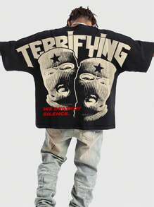 ROMWE MEN Street Life Men's Retro Street Graphic Printed Loose Fit Short Sleeve T-Shirt, Summer High Street Vintage