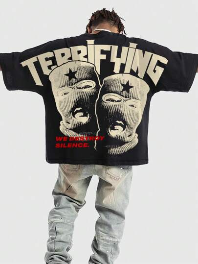 Grunge Punk Men's Retro Street Graphic Printed Loose Fit Short Sleeve T-Shirt, Summer High Street Vintage