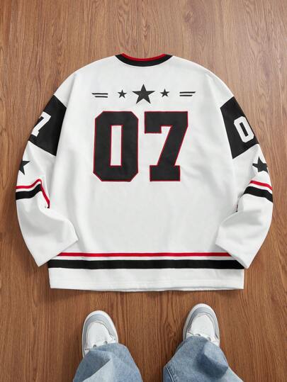 Manfinity VCAY Camiseta de manga larga holgada y casual de punto para hombre, un uso cotidiano de moda para gente joven