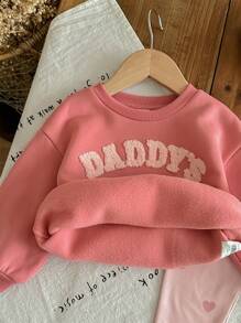 SHEIN 2pcs/Set Tween Girls Loose Casual Round Neck Letter Print Sweatshirt And Pants Set - Pink - View 4