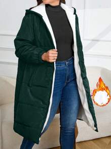 Plus Size Front Zipper Long Sleeve Pocket Minimalist Hooded Winter Clothes Jacket