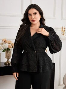 Modelyn Blouse décontractée minimaliste à manches longues, col plat, boutons devant, coloris unicolore, pour porter au quotidien, tailles plus - Noir - Voir 2
