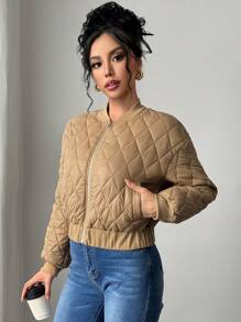 SHEIN Privé Women's Elegant Romantic Fashionable Commuting Sexy Elegant Style Quilted Padded Short Jacket, Suitable For Party, Vacation, Back To School, Romantic Date And Wedding Birthday - Brown - View 6