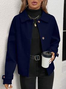 SHEIN Clasi 女士短款纯色休闲外套，秋冬