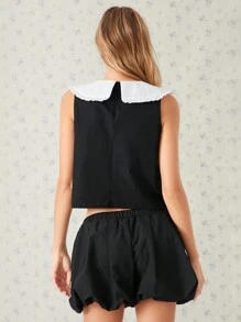 SHEIN EZwear 女士纯色蝴蝶结装饰休闲衬衫