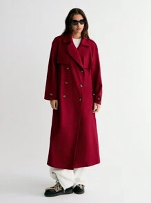 StreetHx 女士纯色纽扣开合长袖休闲外套，日常穿着 - 紅色 - 查看 5