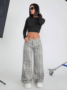 EURMUSE LEOPARD SNAKE WIDE LEG LOW WAIST JEANS - Multicolor - View 7