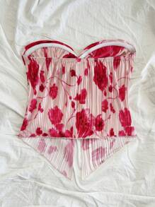 Soleia Strapless Tie Dye Floral Pleated Crop Top - Multicolor - View 2