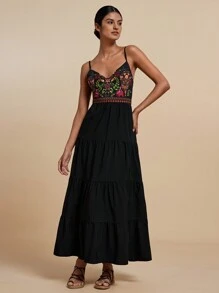Travachic Women's Floral Print Vacation Casual Maxi Slip Dress - Black - View 3