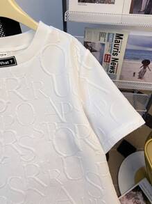 SHEIN Leap Crew 2pcs Set Teen Boy's Short Sleeve T-Shirt & Shorts Casual 2pcs/Set Letter Embossed, Urban, Basic, Plain;Spring Wear; Teen Boys' Clothing; Teen Boy' Jackets, Spring Back To School - White - View 5