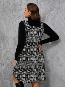 SHEIN LUNE Plus Size Casual Minimalist Thick Strap Graphic Print Beach Cover Up Dress - Multicolor - View 2