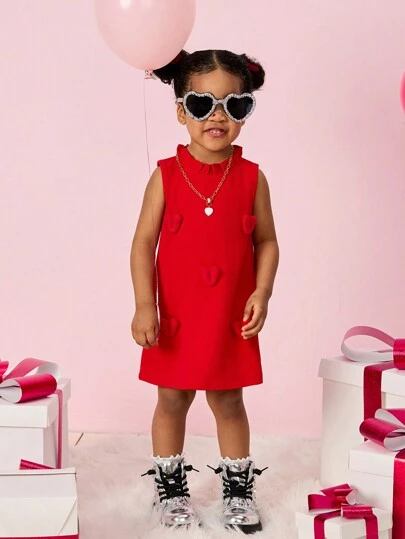 Baby Girl Solid Color Ruffle Edge Sleeveless Simple Short Dress