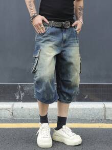 Manfinity EMRG Men's Simple Multi-Pocket Casual Denim Shorts, Everyday Wear - Blue - View 6