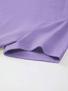 INAWLY Women's Solid Color Slim Fit Round Neck Short Sleeve Casual T-Shirt - Purple - View 5