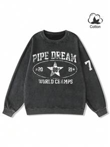 Manfinity EMRG Men's Casual Letter Print Pullover Sweatshirt, Autumn/Winter - Black - View 2