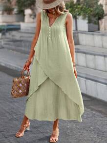 Breezaya Đầm suông đơn giản không tay cổ chữ V màu trơn cho nữ - Màu xanh Bạc hà - Xem 4