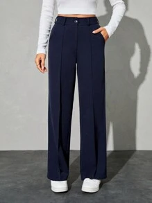 EURMUSE Petite Women'S Solid Color Pants With Pockets ,Petite Women - Navy Blue - View 1