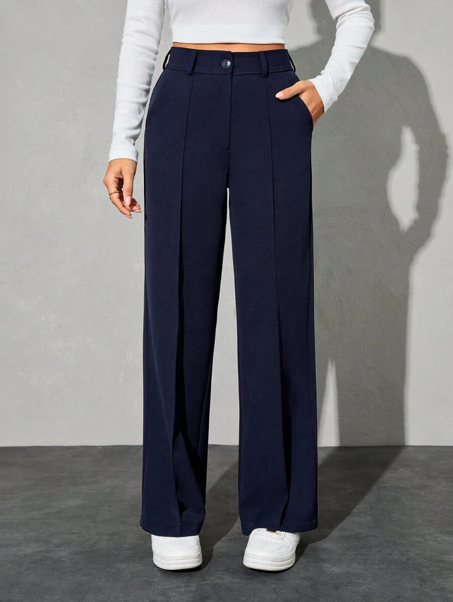 EURMUSE Petite Women'S Solid Color Pants With Pockets ,Petite Women - Navy Blue - View 1