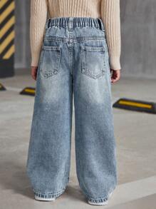 SHEIN Jeans larghi e morbidi in denim blu vintage di stile Y2K per giovani ragazze, pantaloni di jeans imbottiti in pile per tenere caldo in autunno e inverno