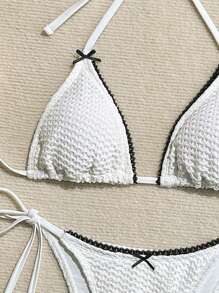 SHEIN Swim White Bow Trim Sexy Bikini Set, Two-Piece Beach Vacation Swimwear For Women Summer - White - View 7