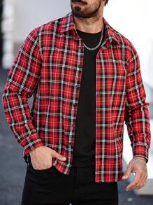 Manfinity Homme 加大码男士长袖格子休闲衬衫，秋季款