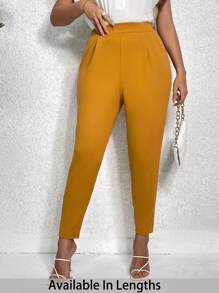 SHEIN PETITE CURVE Plus Size Women Solid Color Pleated Cone-Shaped Casual/Office Pants - Yellow - View 1
