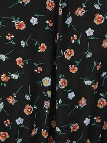 Chiquease Women's Floral Print Stand Collar Long Sleeve A-Line Dress With Frill Trim Fall Cloth For Women - Black - View 7