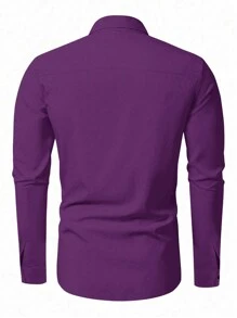 Manfinity Homme Parte superior informal de manga larga de un solo abotonado de unicolor para hombre