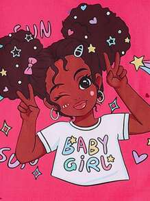 Girls Snug Fit 2pcs Pajama Set, Simple Graphic Print Short Sleeve Top & Long Pants - Multicolor - View 5